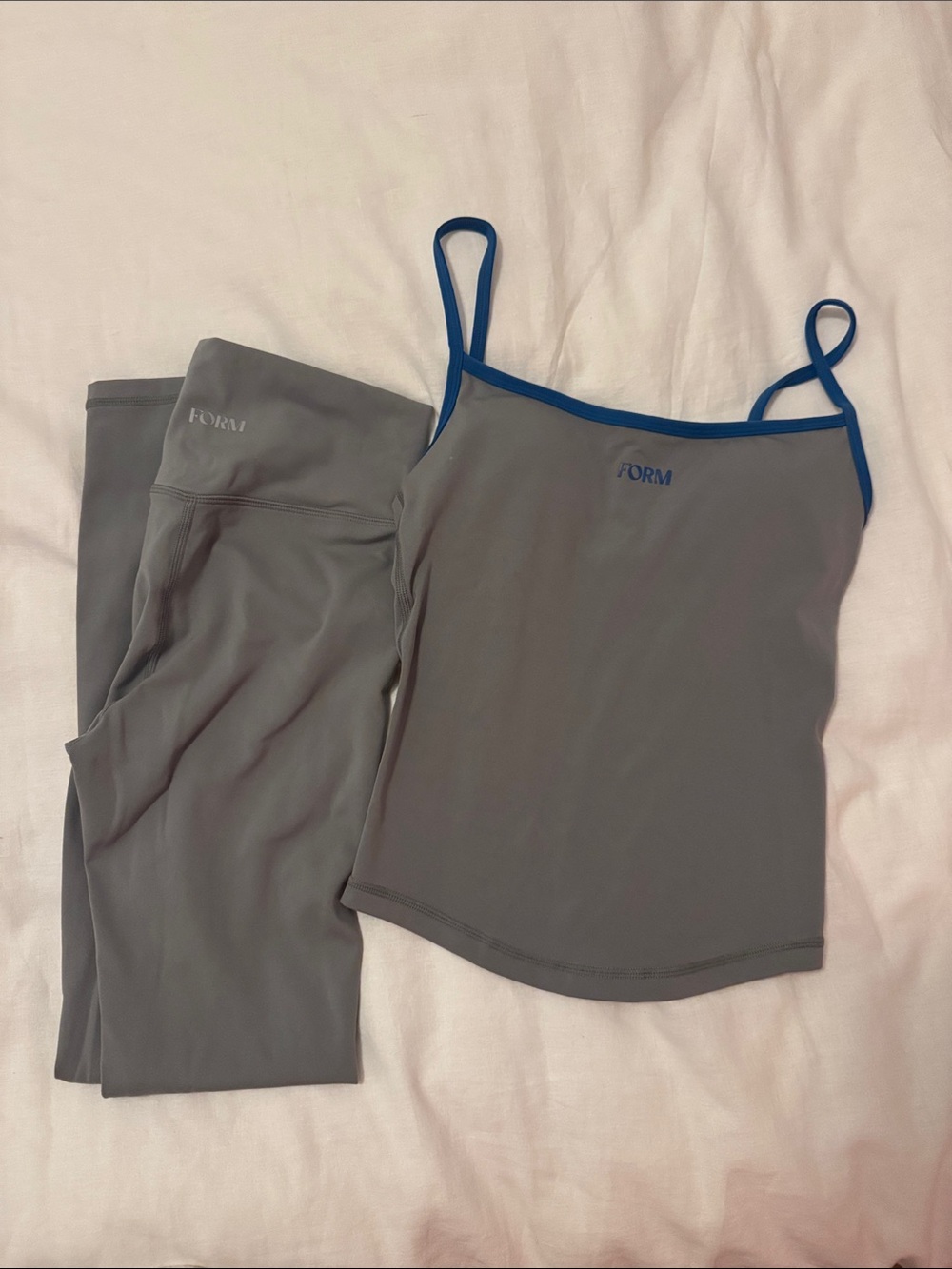 Gray Camisole & Legging Set with Blue Trim